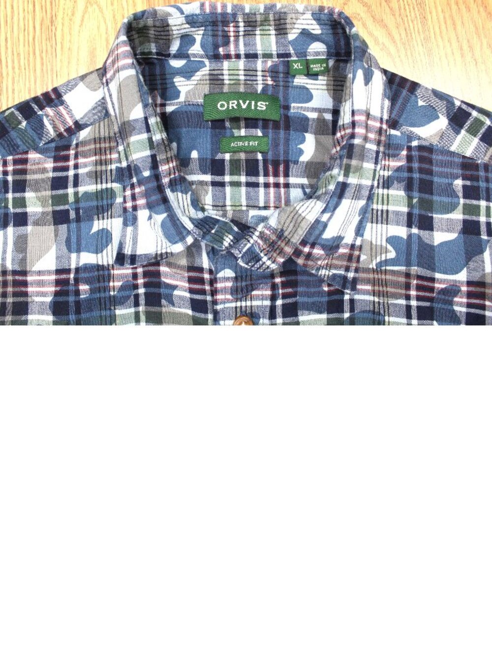 ORVIS ACTIVE FIT 100% COTTON SHIRT DARK BLUE CAMO-PLAID Sz X-LARGE, XL